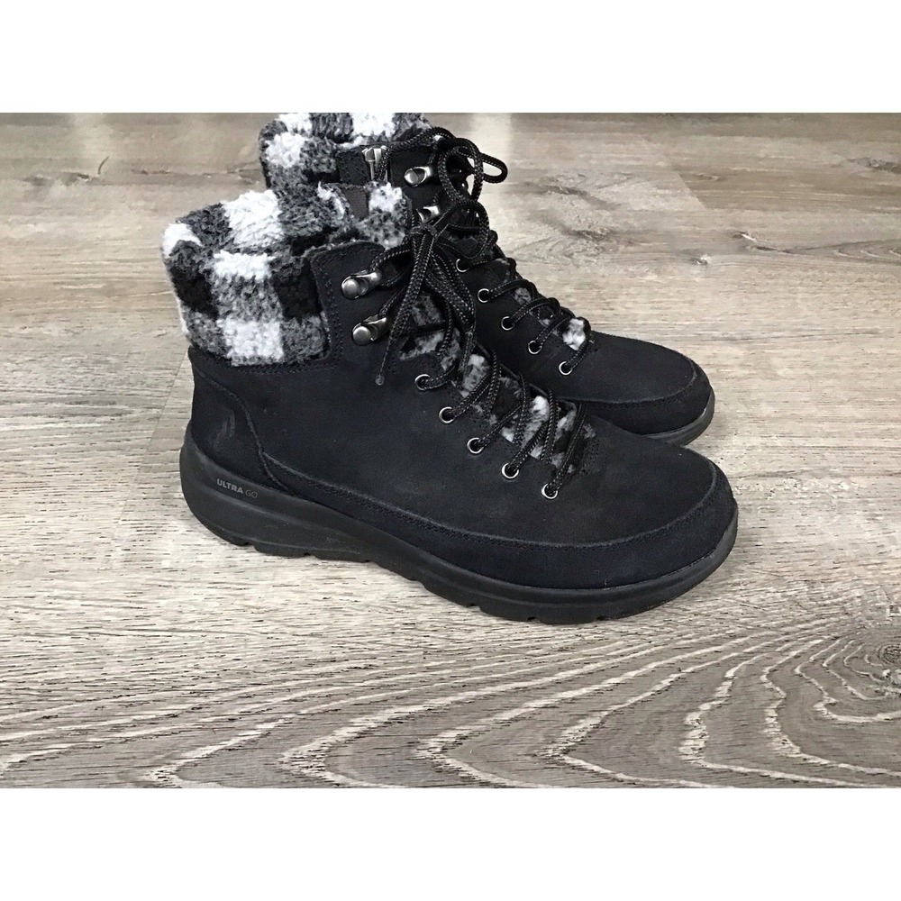 Skechers Boots Womens 7 Black Glacial Ultra Timber Hiking Leather Sherpa 144166